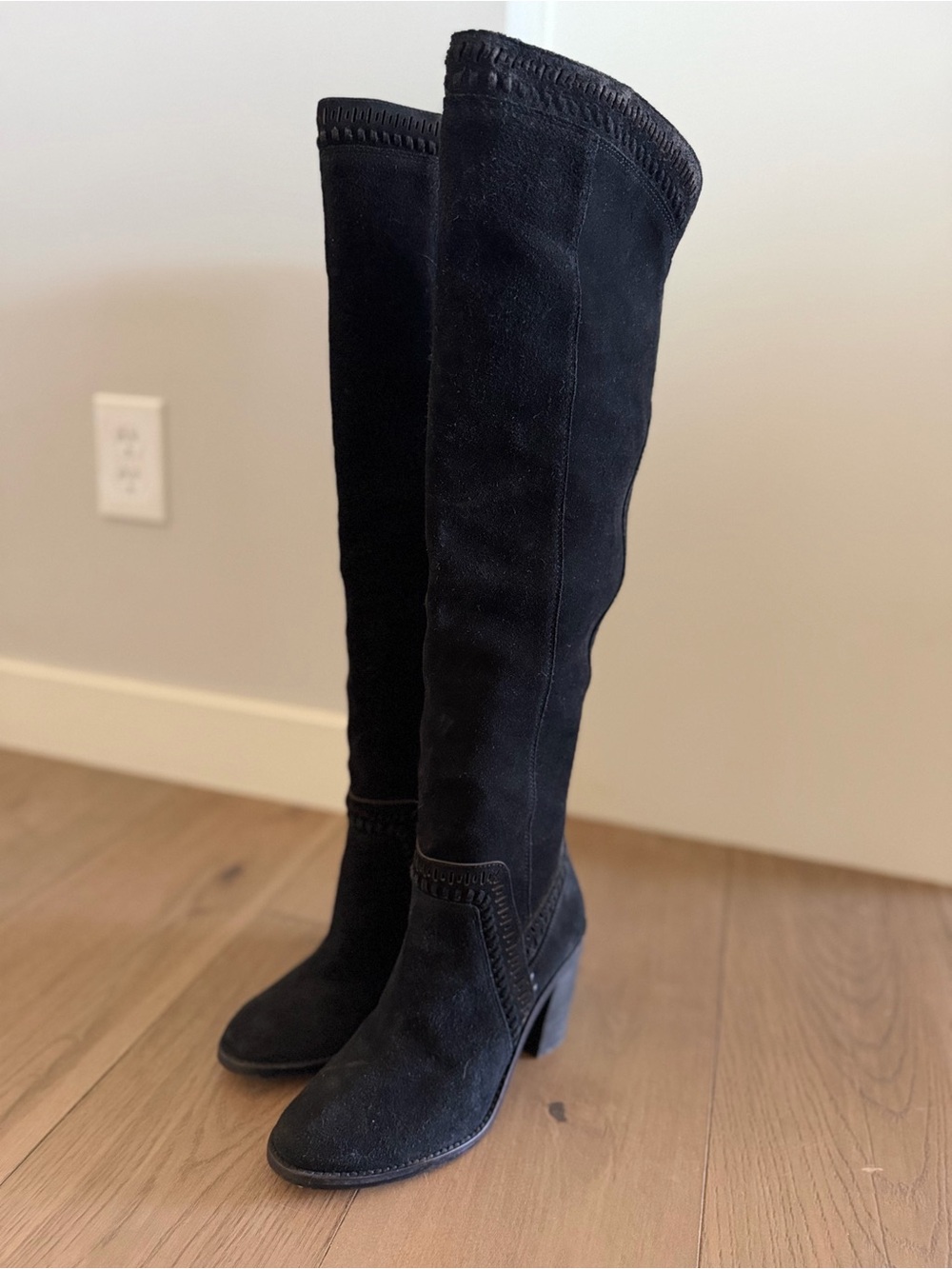 Vince Camuto Madolee Black Genuine Suede Over-the-Knee Boots with Block Heel
